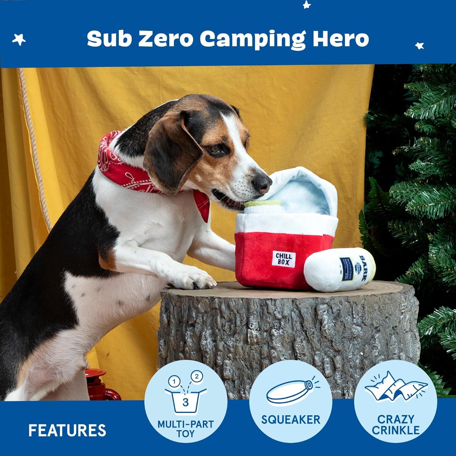 imageBarkbox 2 in 1 Interactive Plush Dog Toy  Rip and Reveal Toy for Dogs and Puppies  Stimulating Squeaky Pet Toys  Sub Zero Camping Hero SmallSub Zero Camping Hero