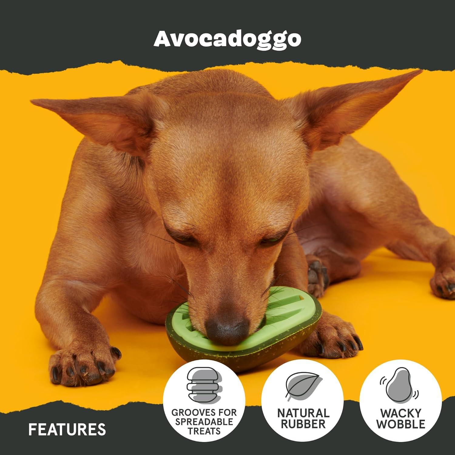 imageBarkbox Avocadoggo Dog Toy  Natural Rubber Wobble Shape Perfect for Peanut Butter amp Dishwasher Safe  Dog Toy for Aggressive ChewersAvocadoggo