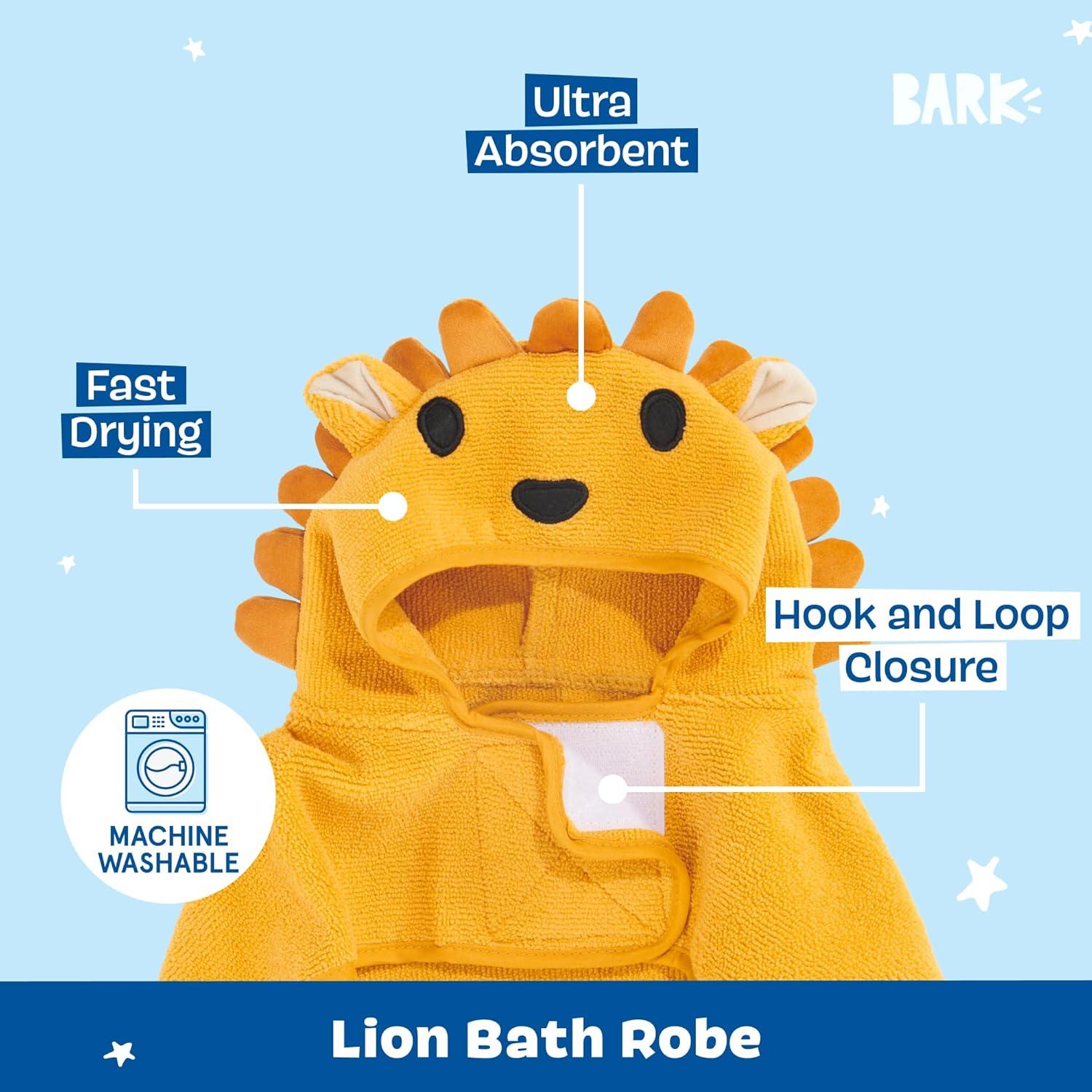 imageBarkbox Dog Bathrobe Fast Drying with Hook and Loop Closure amp Wrap Tie Snuggle Cute Dogs Clothes Easy to Clean Machine Washable Dog Coats and Tumble Dry Low  Lion LargeLion