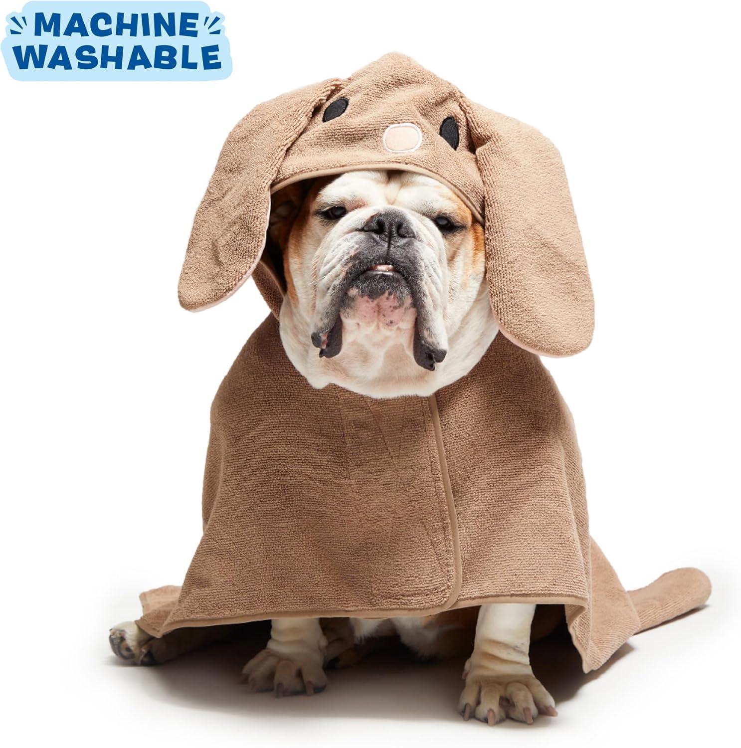 imageBarkbox Dog Bathrobe Fast Drying with Hook and Loop Closure amp Wrap Tie Snuggle Cute Dogs Clothes Easy to Clean Machine Washable Dog Coats and Tumble Dry Low  Lion LargeBunny