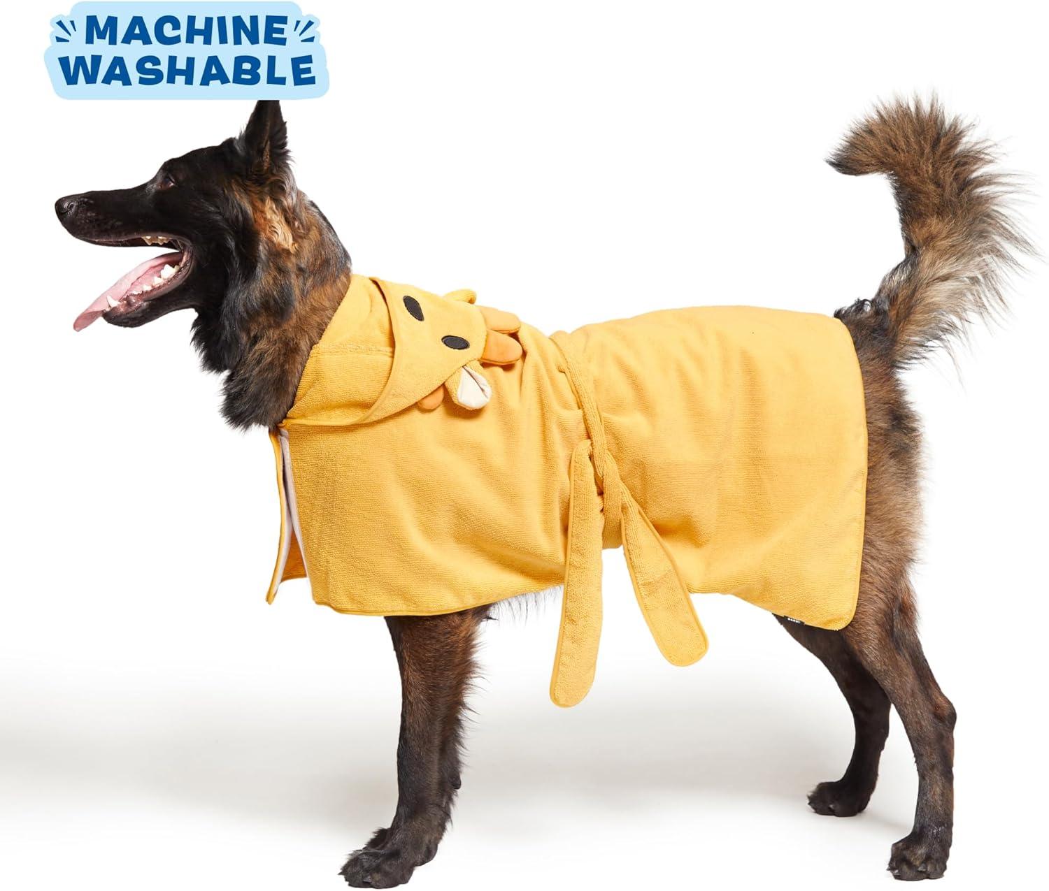 imageBarkbox Dog Bathrobe Fast Drying with Hook and Loop Closure amp Wrap Tie Snuggle Cute Dogs Clothes Easy to Clean Machine Washable Dog Coats and Tumble Dry Low  Lion LargeLion