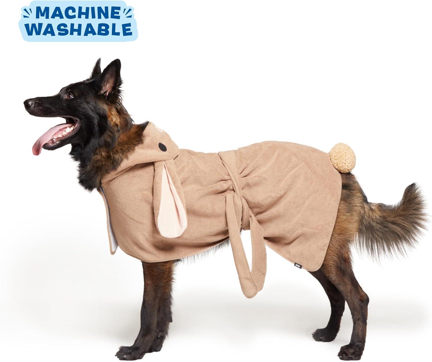 imageBarkbox Dog Bathrobe Fast Drying with Hook and Loop Closure amp Wrap Tie Snuggle Cute Dogs Clothes Easy to Clean Machine Washable Dog Coats and Tumble Dry Low  Lion LargeBunny