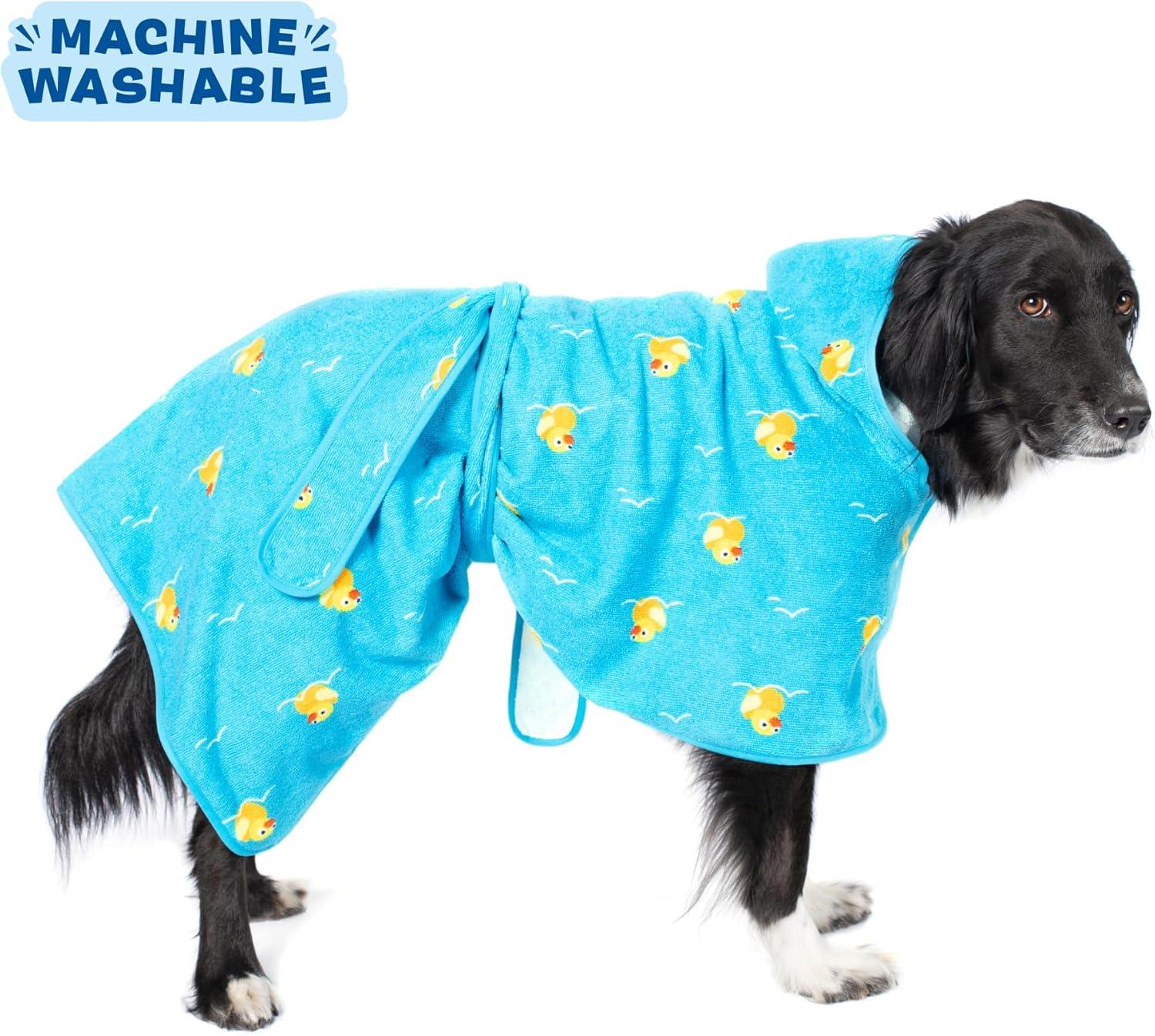 imageBarkbox Dog Bathrobe Fast Drying with Hook and Loop Closure amp Wrap Tie Snuggle Cute Dogs Clothes Easy to Clean Machine Washable Dog Coats and Tumble Dry Low  Lion LargeRubber Duck