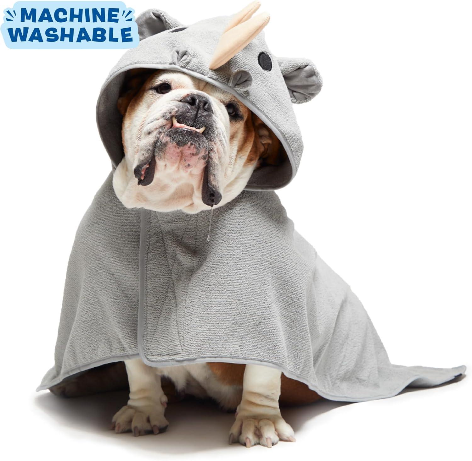 imageBarkbox Dog Bathrobe Fast Drying with Hook and Loop Closure amp Wrap Tie Snuggle Cute Dogs Clothes Easy to Clean Machine Washable Dog Coats and Tumble Dry Low  Lion LargeRhino