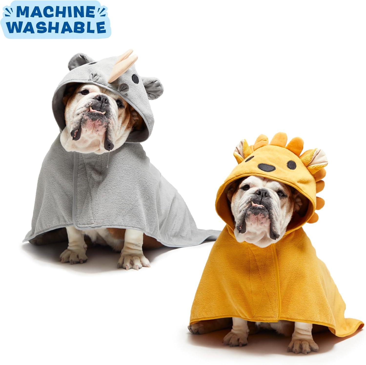 imageBarkbox Dog Bathrobe Fast Drying with Hook and Loop Closure amp Wrap Tie Snuggle Cute Dogs Clothes Easy to Clean Machine Washable Dog Coats and Tumble Dry Low  Lion LargeLionRhino