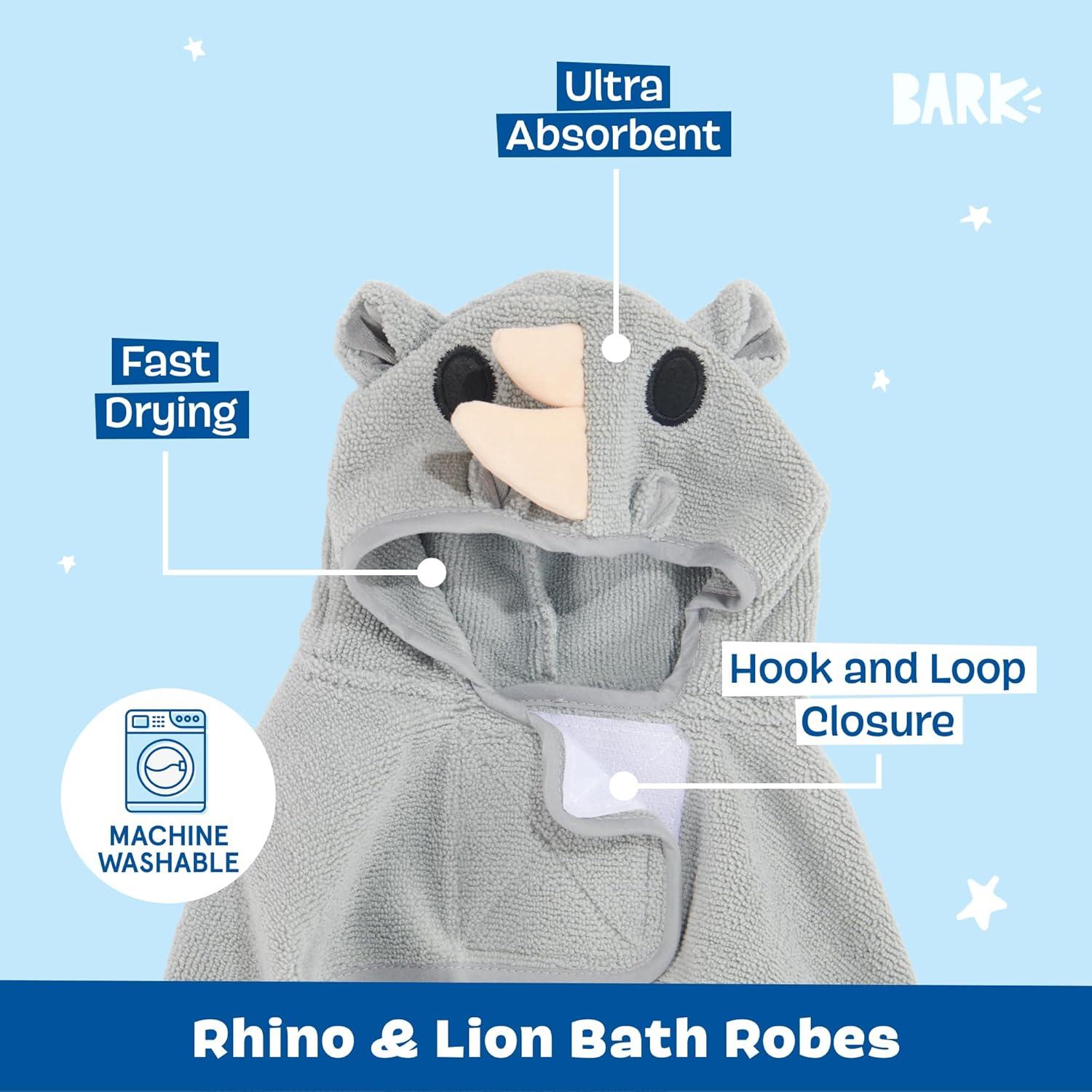 imageBarkbox Dog Bathrobe Fast Drying with Hook and Loop Closure amp Wrap Tie Snuggle Cute Dogs Clothes Easy to Clean Machine Washable Dog Coats and Tumble Dry Low  Lion LargeLionRhino