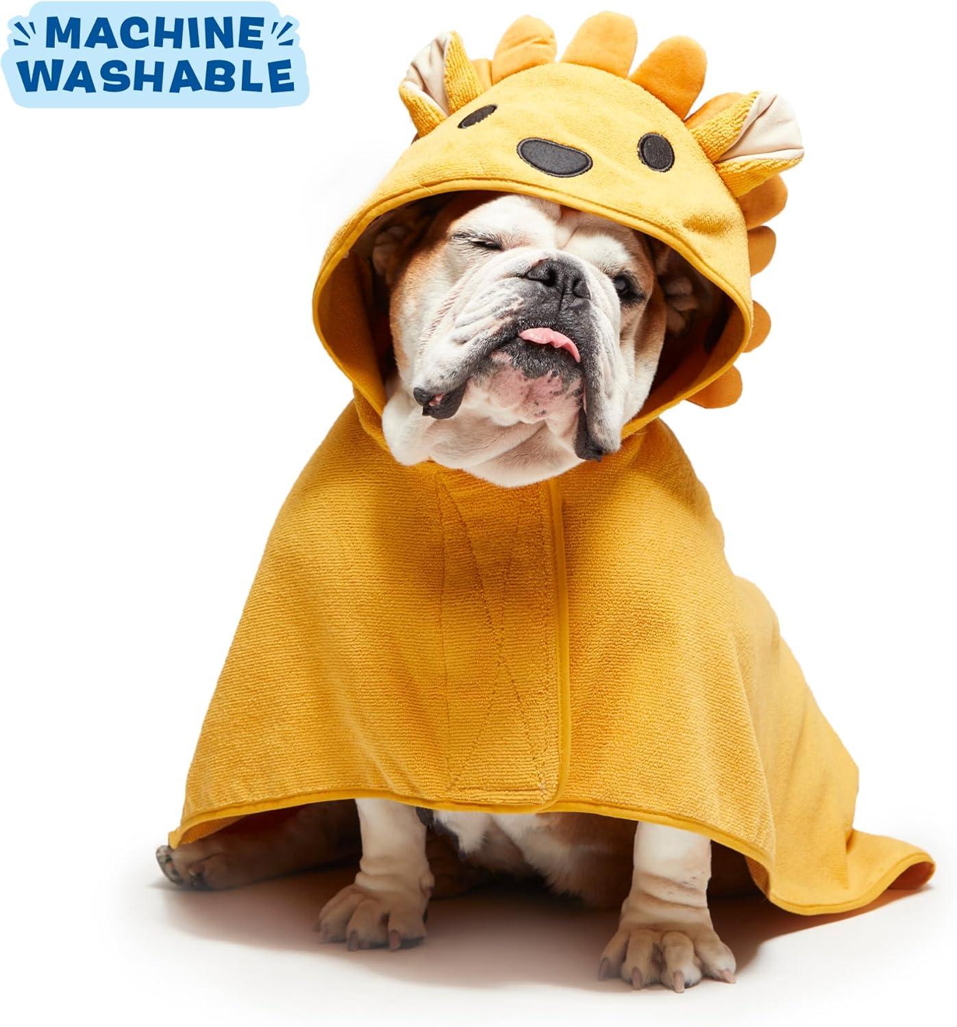 imageBarkbox Dog Bathrobe Fast Drying with Hook and Loop Closure amp Wrap Tie Snuggle Cute Dogs Clothes Easy to Clean Machine Washable Dog Coats and Tumble Dry Low  Lion LargeLion