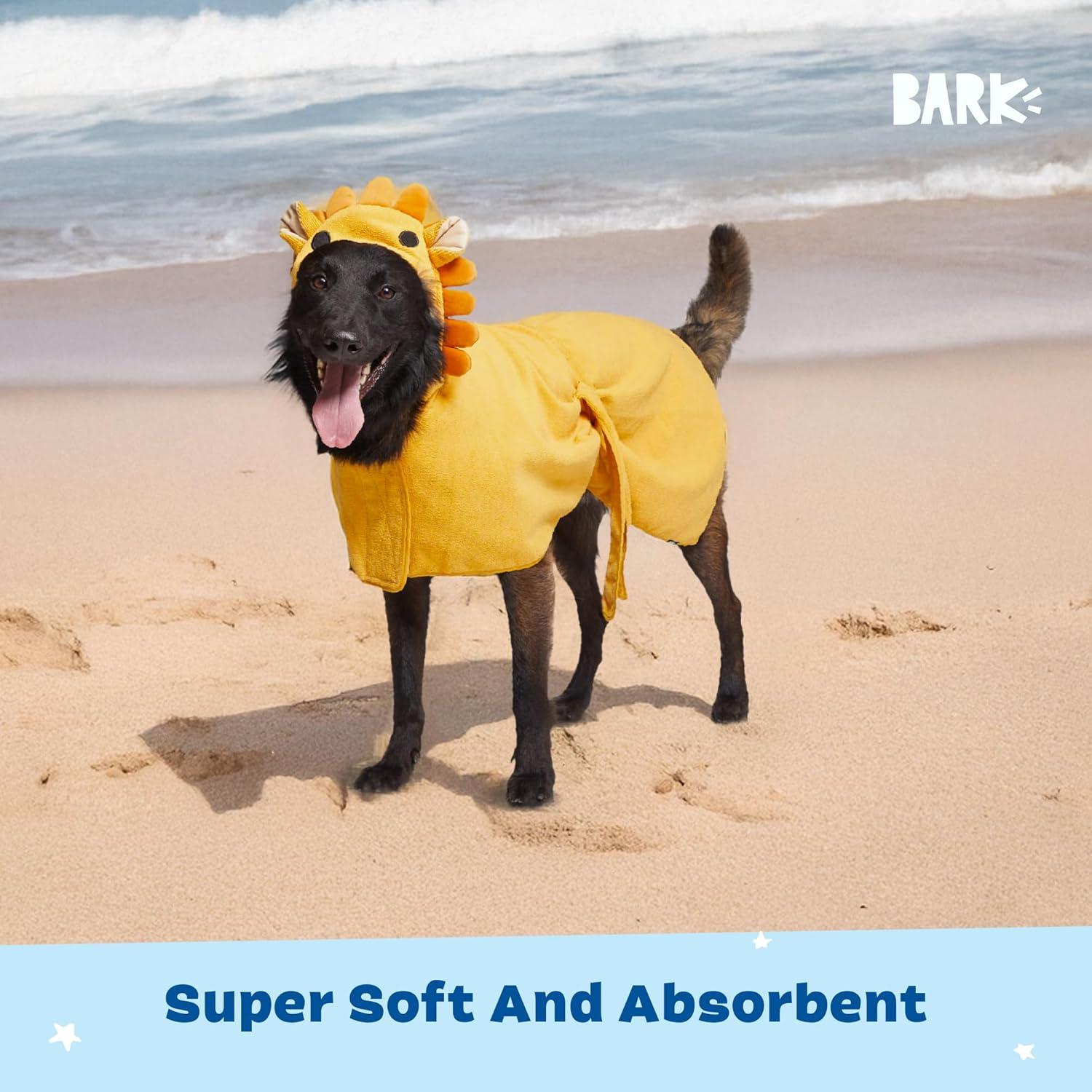 imageBarkbox Dog Bathrobe Fast Drying with Hook and Loop Closure amp Wrap Tie Snuggle Cute Dogs Clothes Easy to Clean Machine Washable Dog Coats and Tumble Dry Low  Lion LargeLion