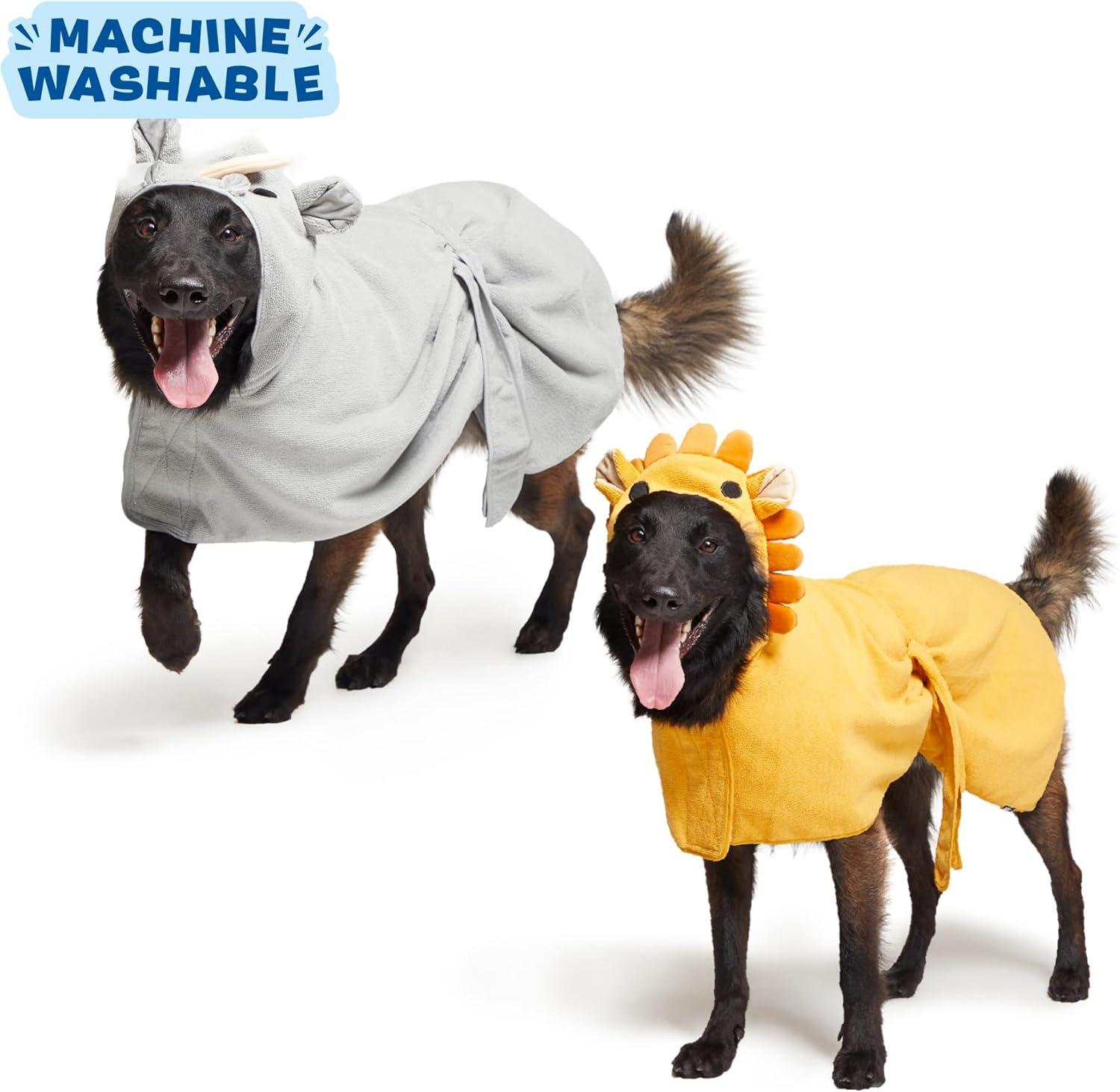 imageBarkbox Dog Bathrobe Fast Drying with Hook and Loop Closure amp Wrap Tie Snuggle Cute Dogs Clothes Easy to Clean Machine Washable Dog Coats and Tumble Dry Low  Lion LargeLionRhino