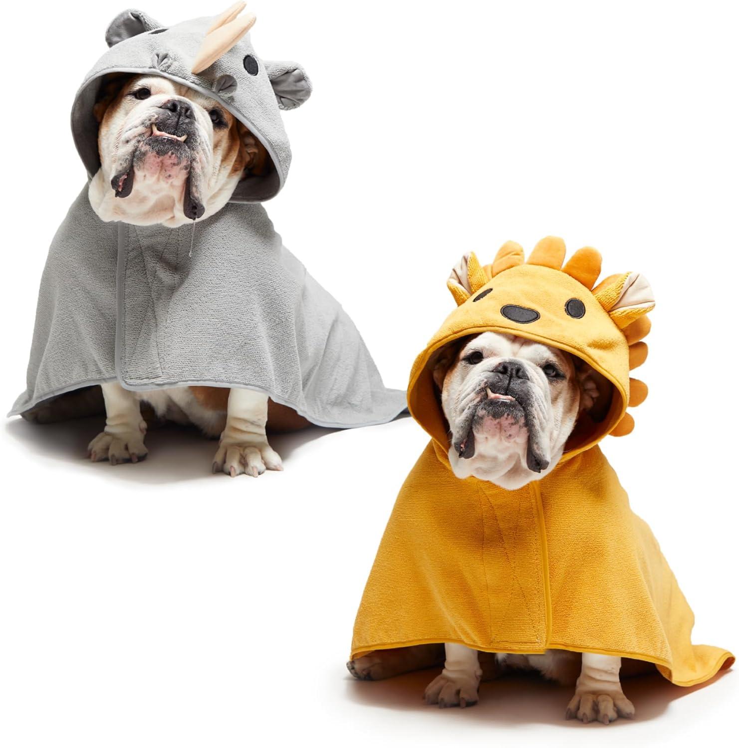 imageBarkbox Dog Bathrobe Fast Drying with Hook and Loop Closure amp Wrap Tie Snuggle Cute Dogs Clothes Easy to Clean Machine Washable Dog Coats and Tumble Dry Low  Lion LargeLionRhino