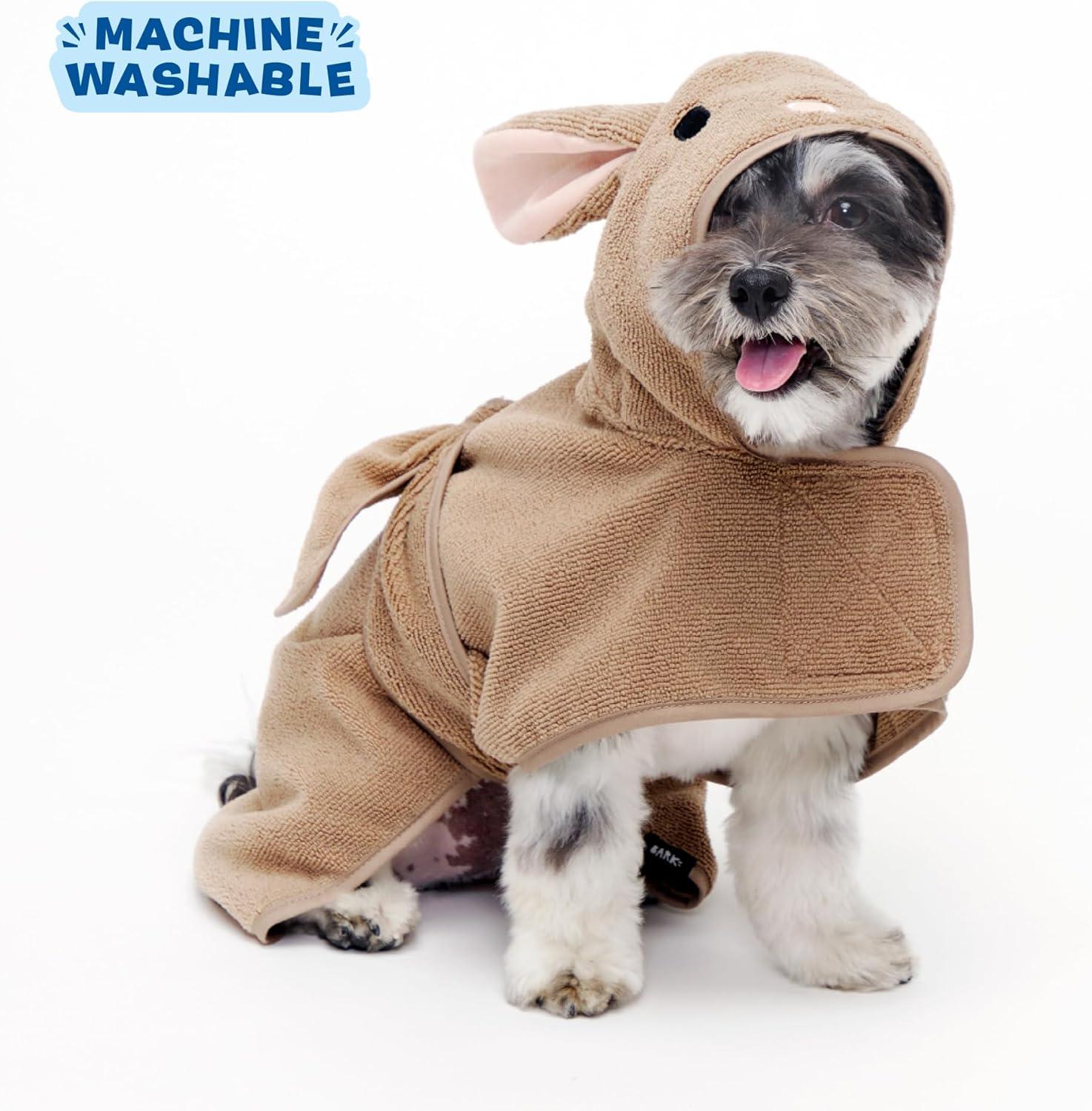 imageBarkbox Dog Bathrobe Fast Drying with Hook and Loop Closure amp Wrap Tie Snuggle Cute Dogs Clothes Easy to Clean Machine Washable Dog Coats and Tumble Dry Low  Lion LargeBunny