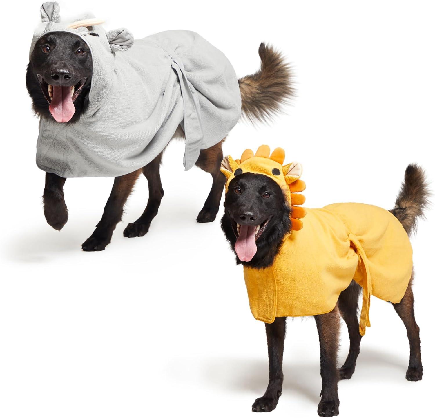 imageBarkbox Dog Bathrobe Fast Drying with Hook and Loop Closure amp Wrap Tie Snuggle Cute Dogs Clothes Easy to Clean Machine Washable Dog Coats and Tumble Dry Low  Lion LargeLionRhino