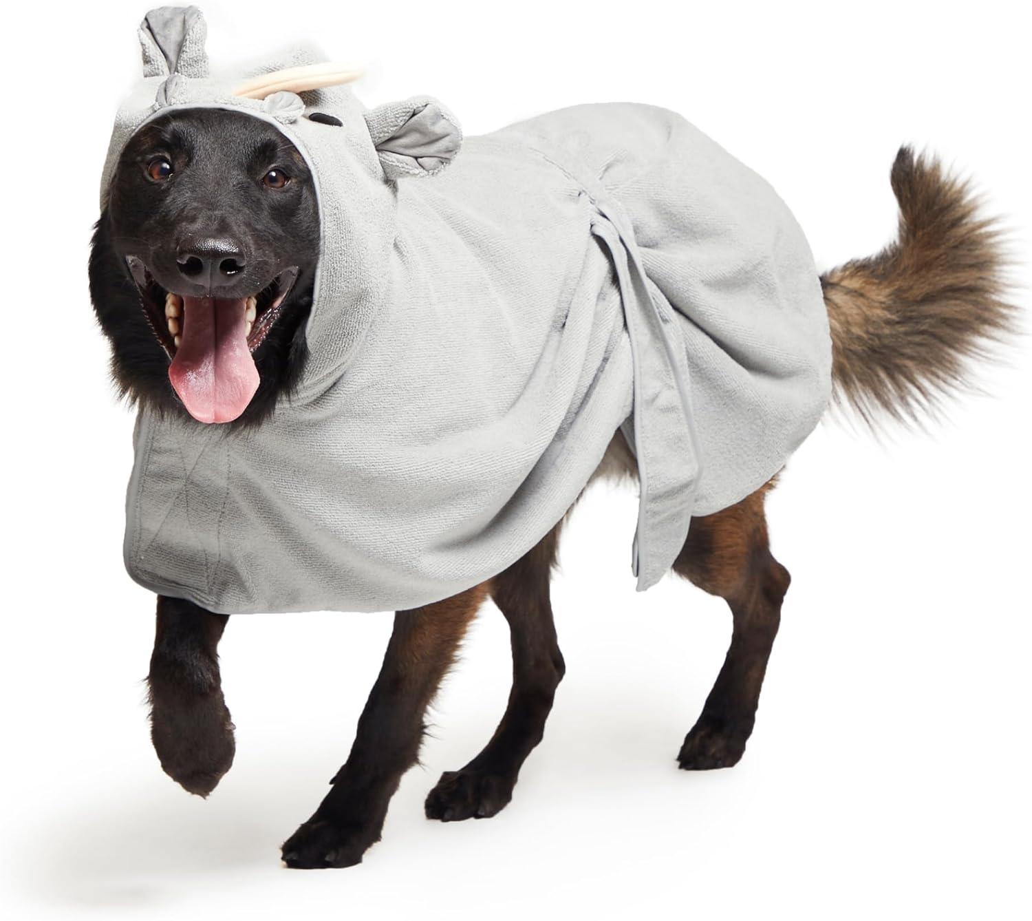 imageBarkbox Dog Bathrobe Fast Drying with Hook and Loop Closure amp Wrap Tie Snuggle Cute Dogs Clothes Easy to Clean Machine Washable Dog Coats and Tumble Dry Low  Lion LargeRhino