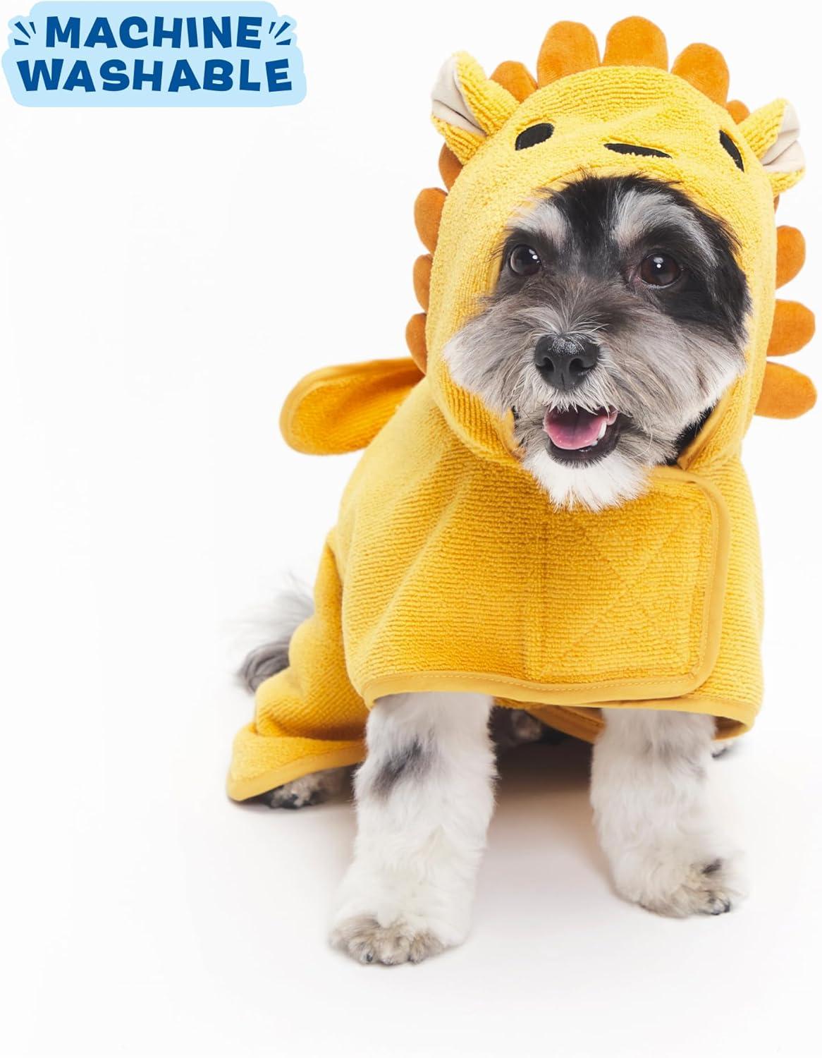 imageBarkbox Dog Bathrobe Fast Drying with Hook and Loop Closure amp Wrap Tie Snuggle Cute Dogs Clothes Easy to Clean Machine Washable Dog Coats and Tumble Dry Low  Lion LargeLion