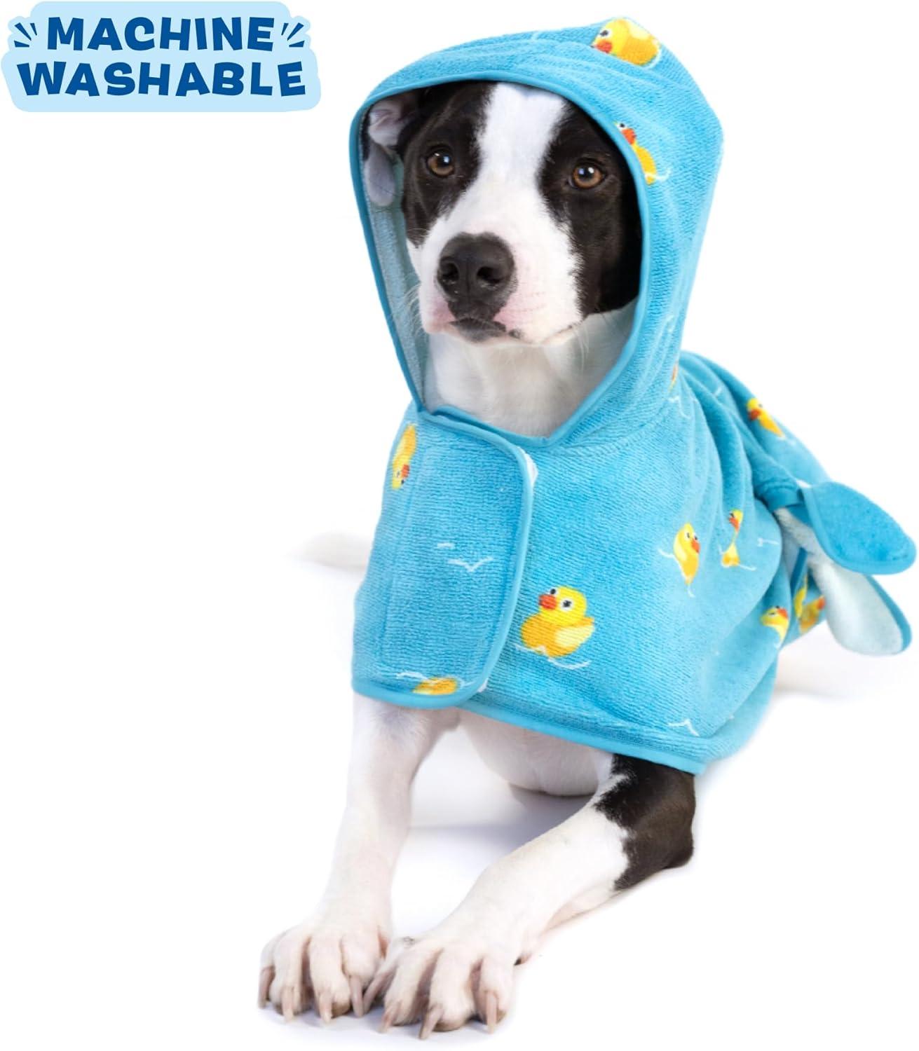 imageBarkbox Dog Bathrobe Fast Drying with Hook and Loop Closure amp Wrap Tie Snuggle Cute Dogs Clothes Easy to Clean Machine Washable Dog Coats and Tumble Dry Low  Lion LargeRubber Duck