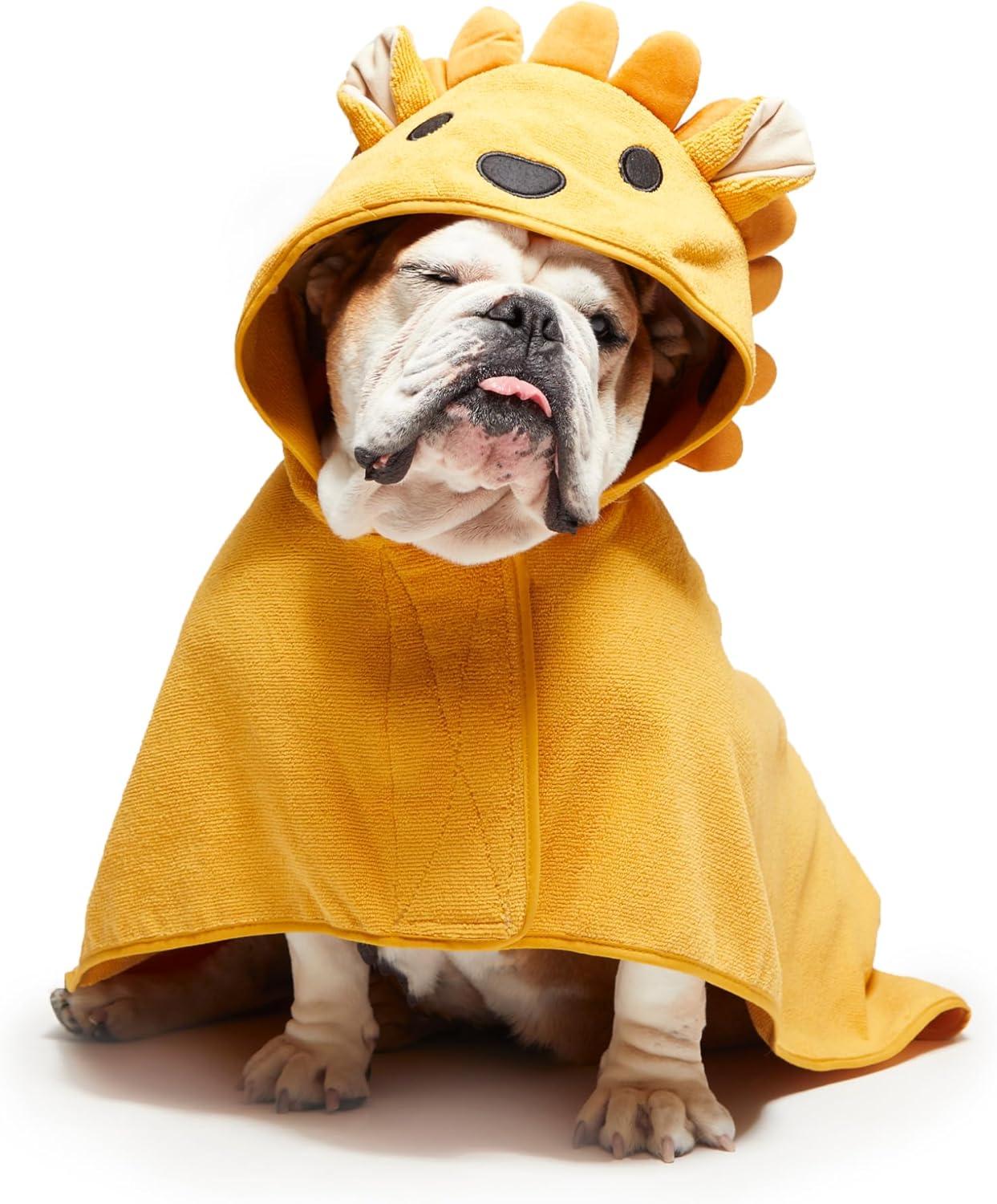 imageBarkbox Dog Bathrobe Fast Drying with Hook and Loop Closure amp Wrap Tie Snuggle Cute Dogs Clothes Easy to Clean Machine Washable Dog Coats and Tumble Dry Low  Lion LargeLion