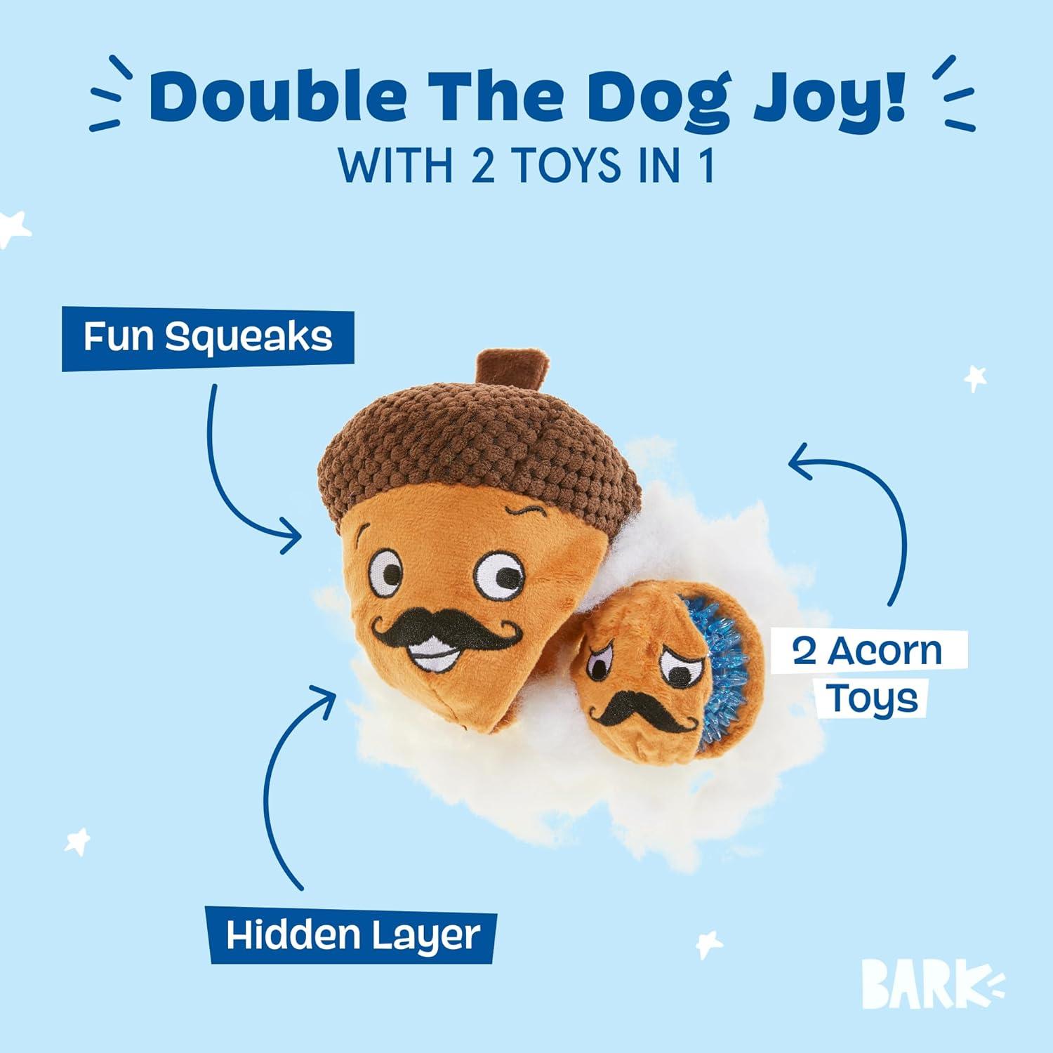imageBarkbox Dog Toy 2 in 1 Interactive Plush Exterior with Squeaker amp Textured Material Tearable Dog Toy with Squeaky Spikey Ball Inside Ideal for Toy Destroyers  Monsieur Acorn LargeMonsieur Acorn  Large