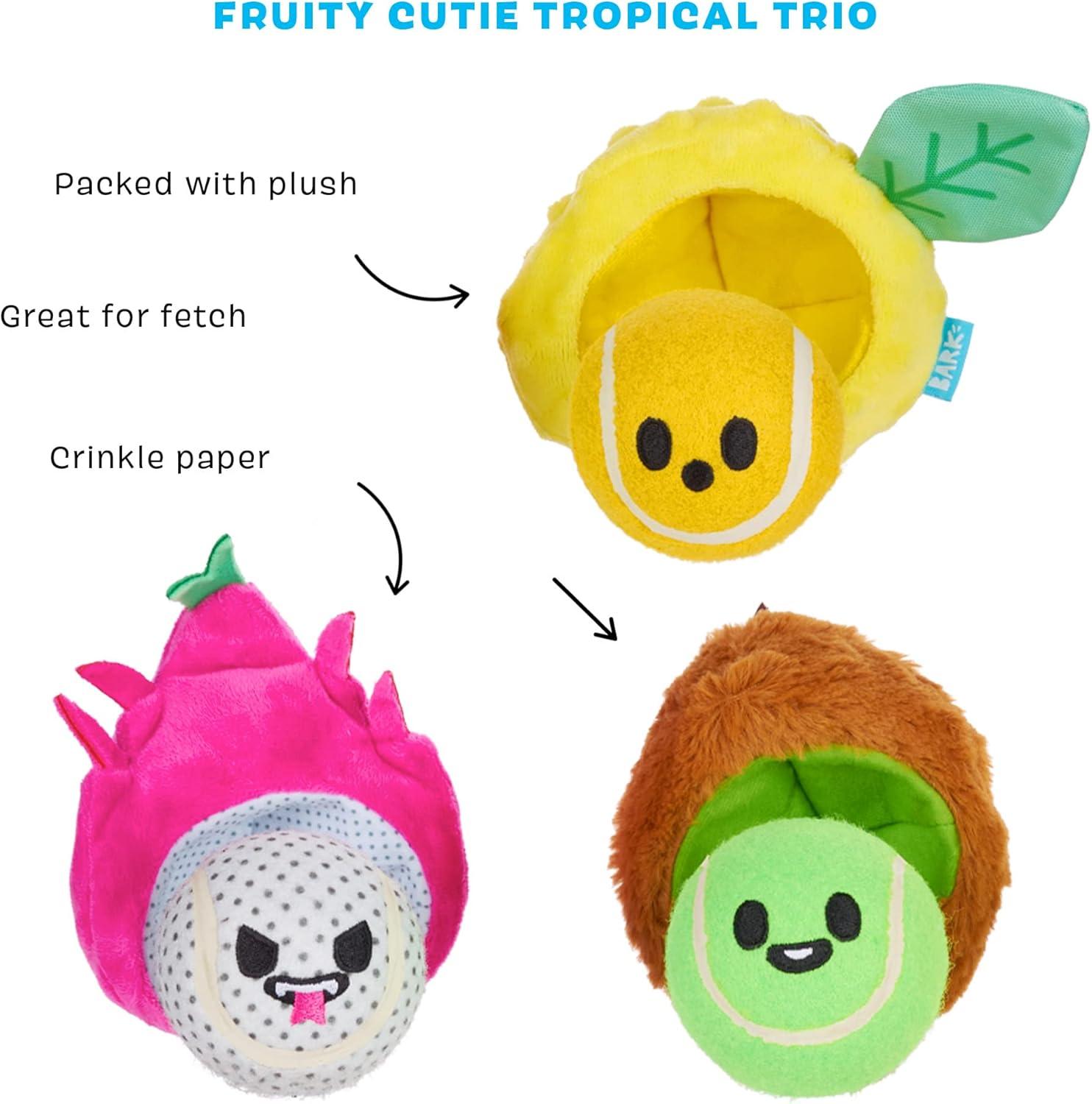 imageBarkbox Dog Toys  Fruity Cutie Tropical Trio Squeaker Ball Interactive Chew Toys  Durable amp Tough Tennis Balls Training Exercise amp Beating Boredom  Stimulating Plush SmallSmall