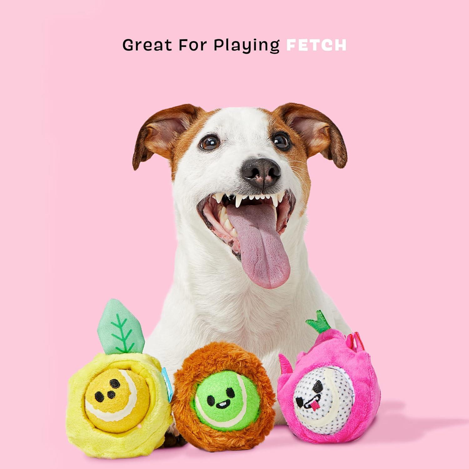 imageBarkbox Dog Toys  Fruity Cutie Tropical Trio Squeaker Ball Interactive Chew Toys  Durable amp Tough Tennis Balls Training Exercise amp Beating Boredom  Stimulating Plush SmallSmall