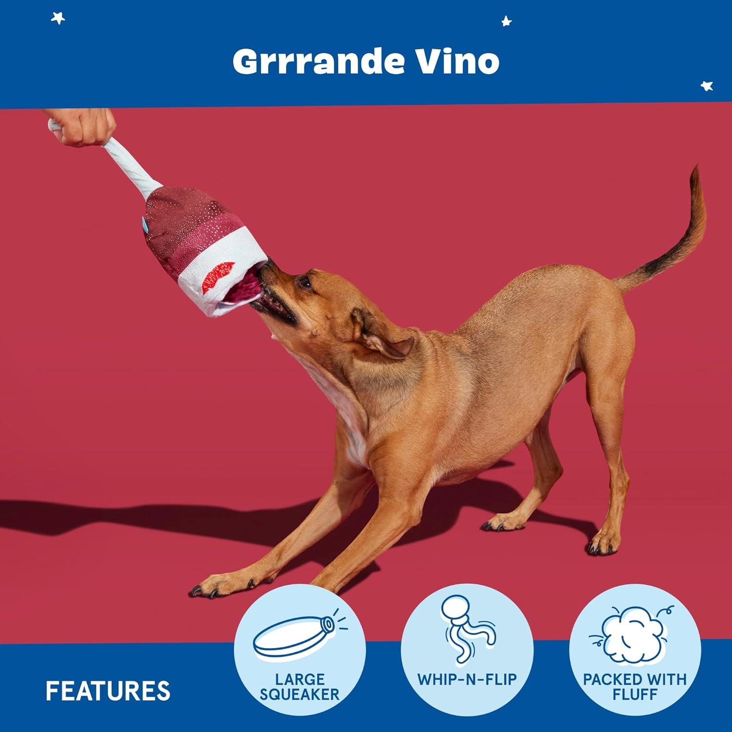 imageBarkbox Grrrrande Vino Dog Toy  Plush Squeaky Wine Toy with Fluff amp WhipNFlip Stem  Dog Toys Dogs amp Puppy EssentialsGrrrrande Vino