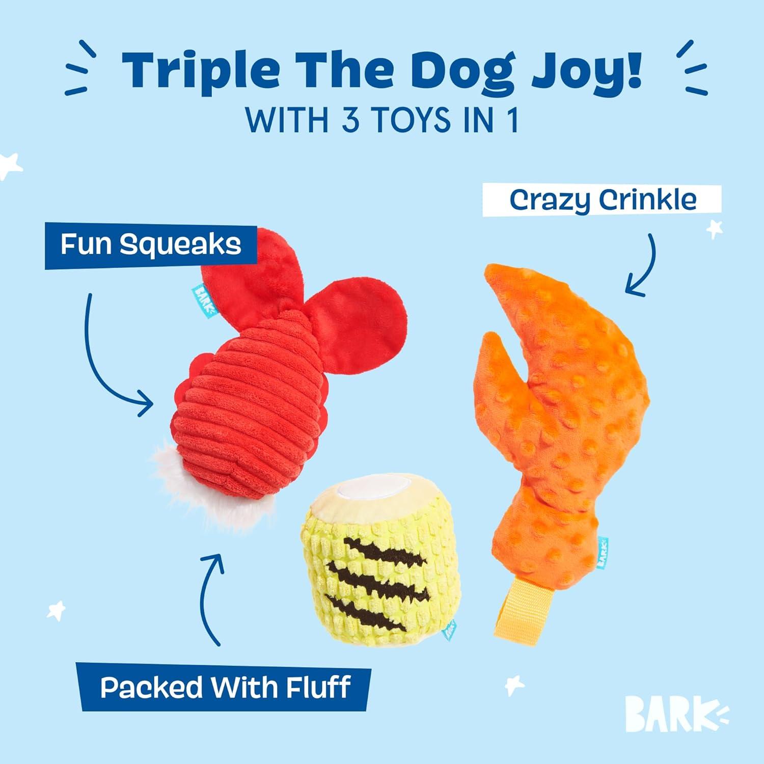 imageBarkbox Movie Bites Dog Toy Bundle  Squeaky Dog Toys  Plush Dog Toys  Puppy and Pet Toys for Small DogsThe Maine Event