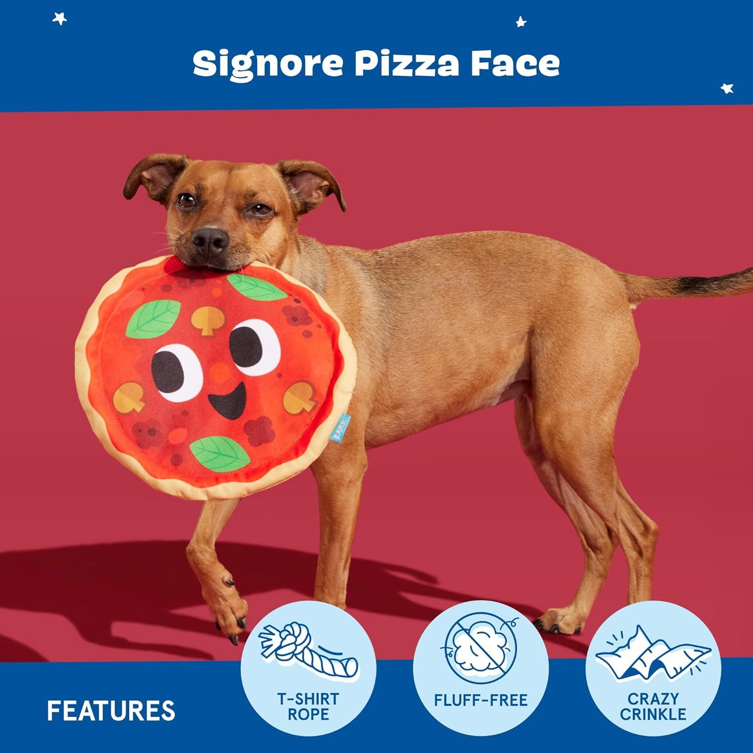 imageBarkbox Signore Pizza Face Dog Toy  FluffFree Crinkle Pizza Toy with TShirt Rope  Durable Dog Toys Dogs amp Puppy EssentialsSignore Pizza Face