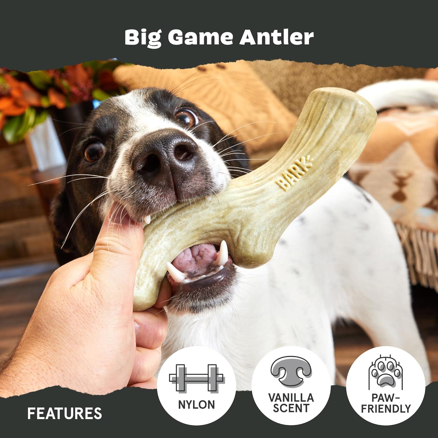 imageBarkbox Super Chewer Tough Dog Chew Toys for Aggressive Chewers Dental Stimulating T Bone  LargeBig Game Antler  Large