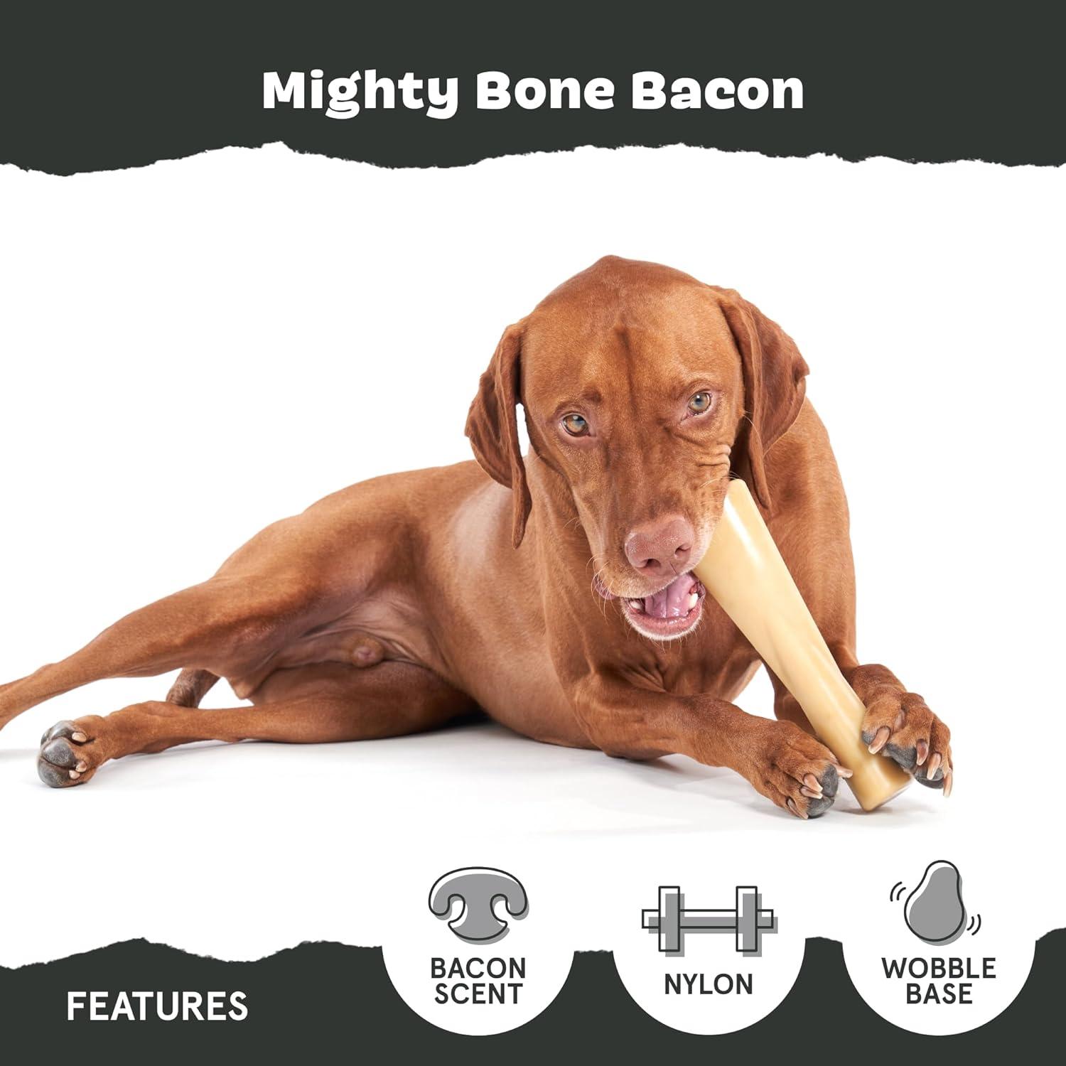 imageBarkbox Super Chewer Tough Dog Chew Toys for Aggressive Chewers Dental Stimulating T Bone  LargeMighty Bone Bacon  Large