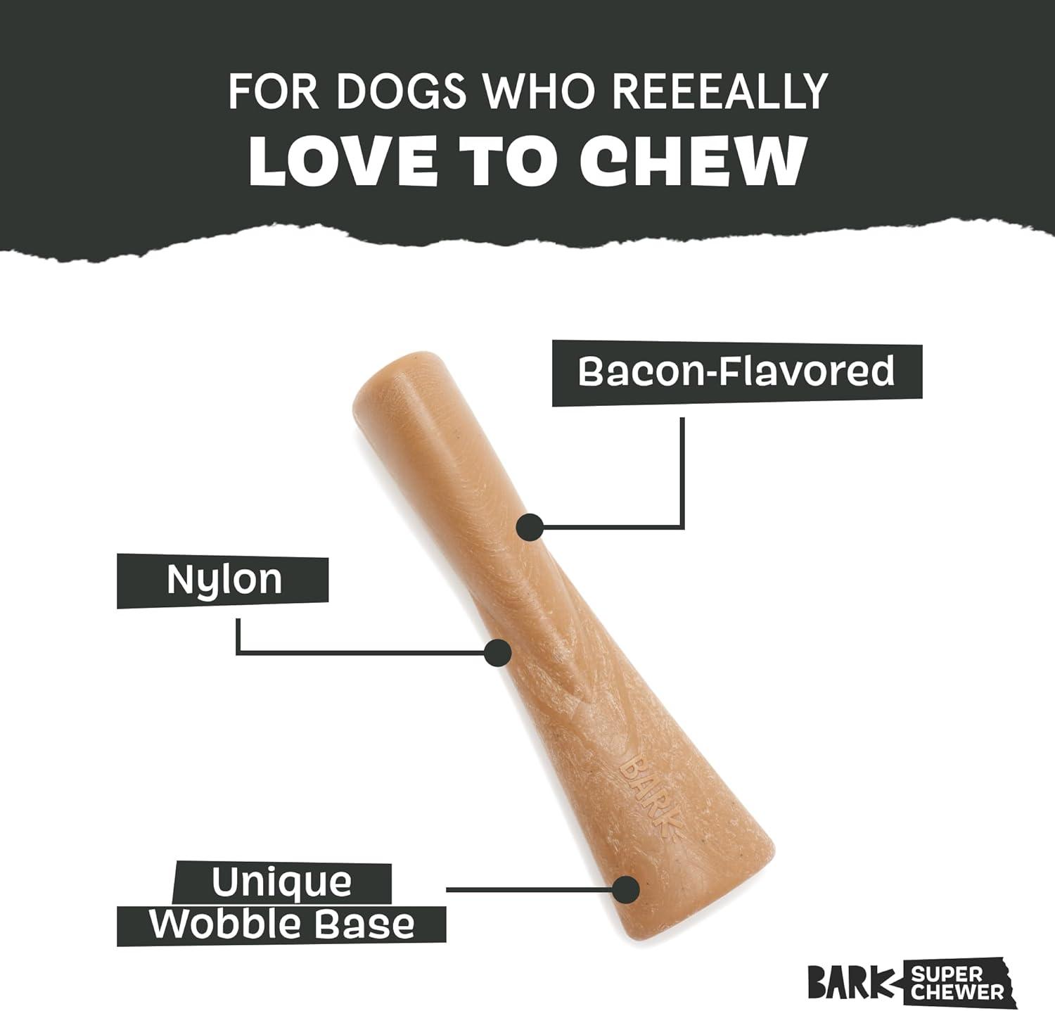 imageBarkbox Super Chewer Tough Dog Chew Toys for Aggressive Chewers Dental Stimulating T Bone  LargeMighty Bone Bacon  Small