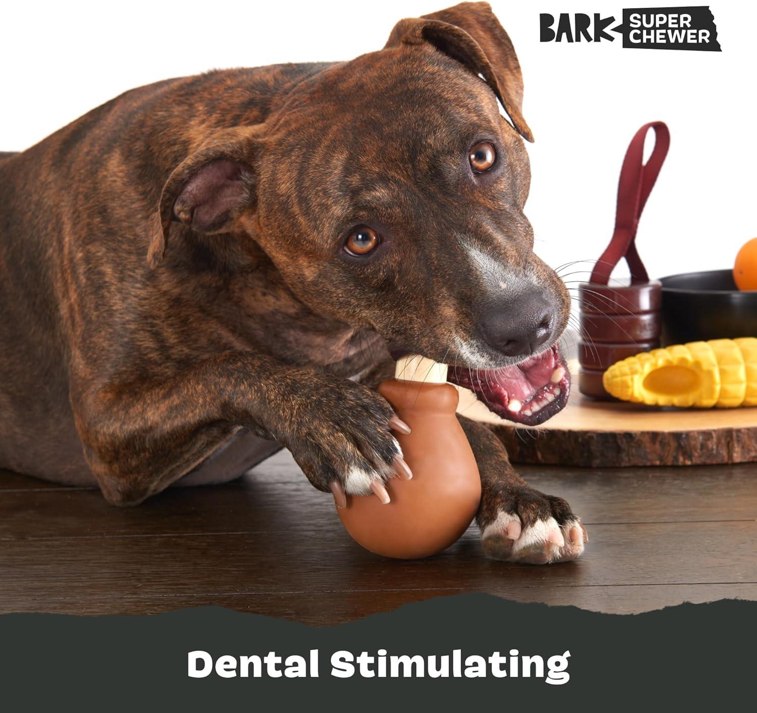 imageBarkbox Super Chewer Tough Dog Chew Toys for Aggressive Chewers Dental Stimulating T Bone  LargeTurkey Day Drumstick  Large