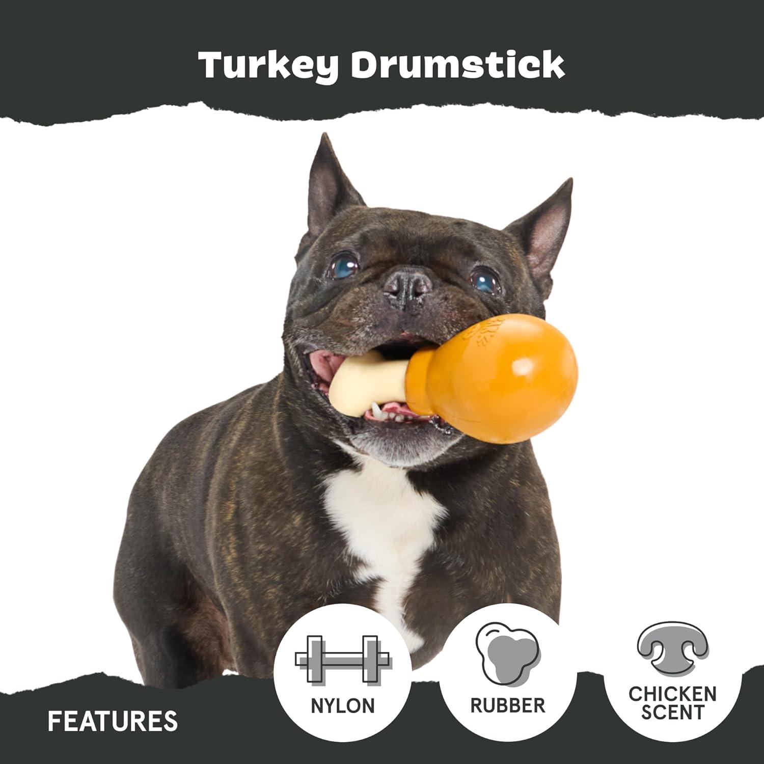 imageBarkbox Super Chewer Tough Dog Chew Toys for Aggressive Chewers Dental Stimulating T Bone  LargeTurkey Day Drumstick  Small