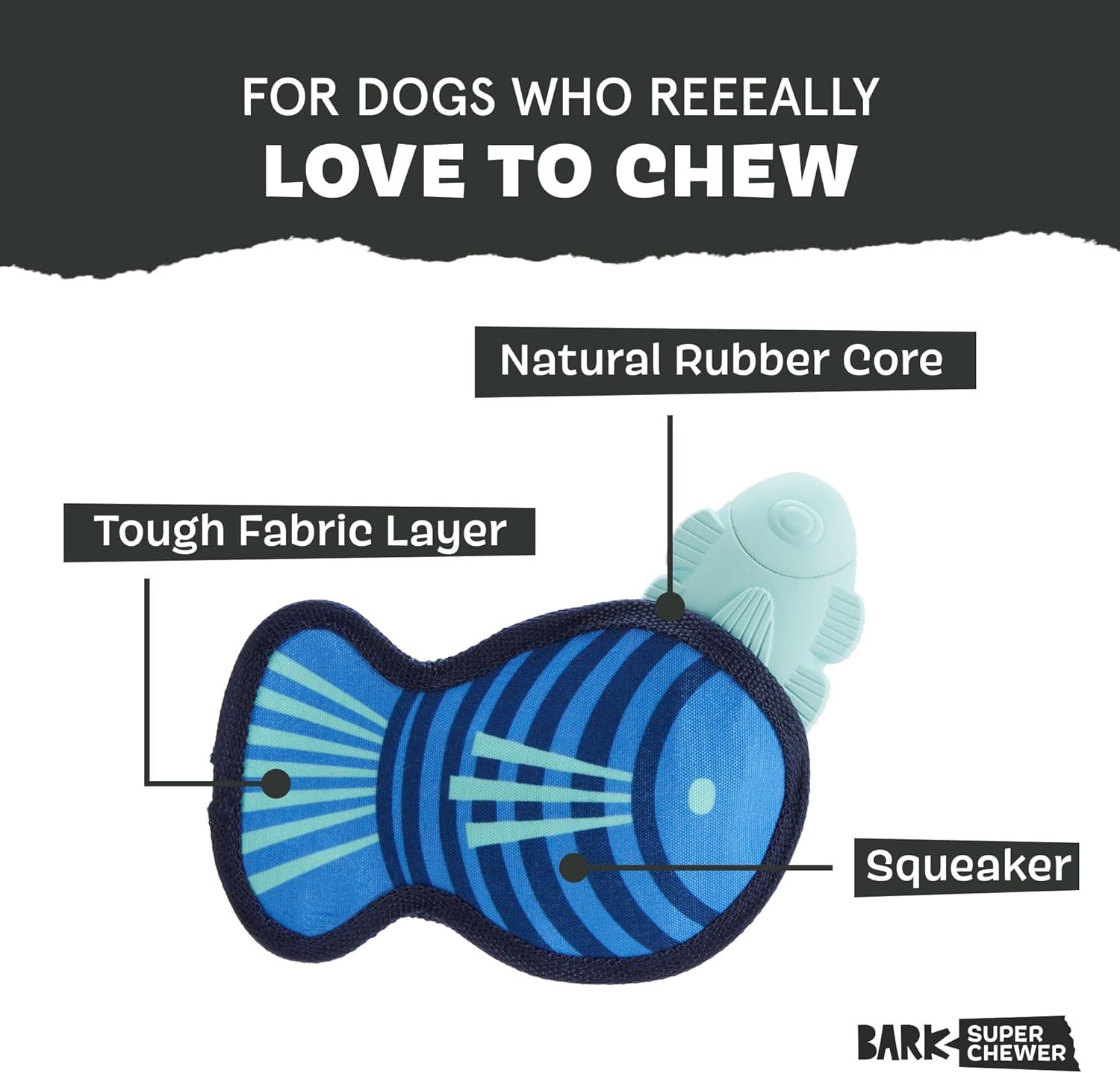 imageBarkbox Super Chewer Tough Dog Chew Toys for Aggressive Chewers Plush 2 Toys in 1 Parrot  LargeRad Herring  Medium