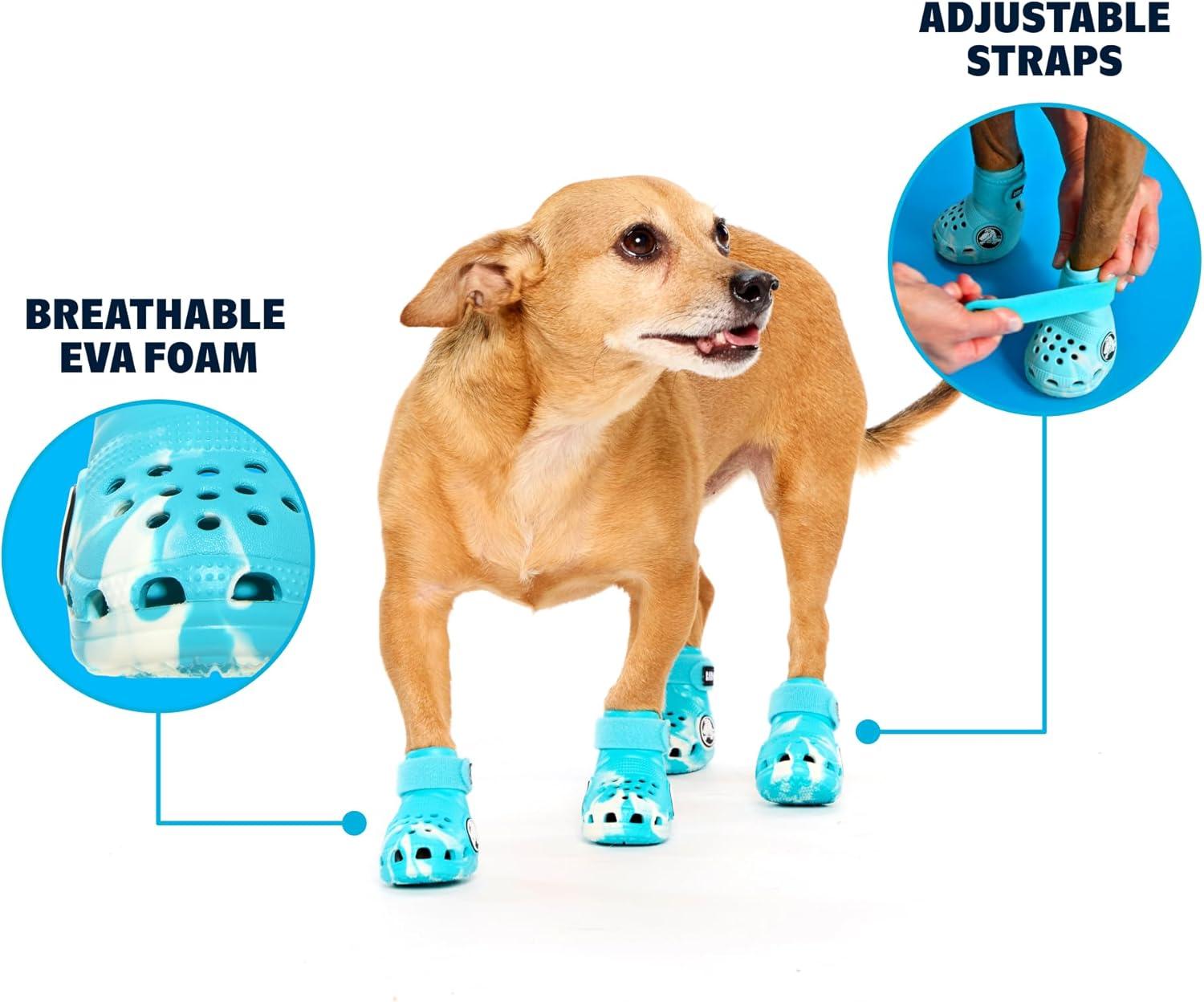 imageBarkbox Yellow Crocs Dog Shoes  Set of 4 GlowinTheDark Dog Booties with EVA Foam Adjustable Strap amp NonSlip Sole  Comfortable Paw Protection for Large Breeds 5180 lbsAqua