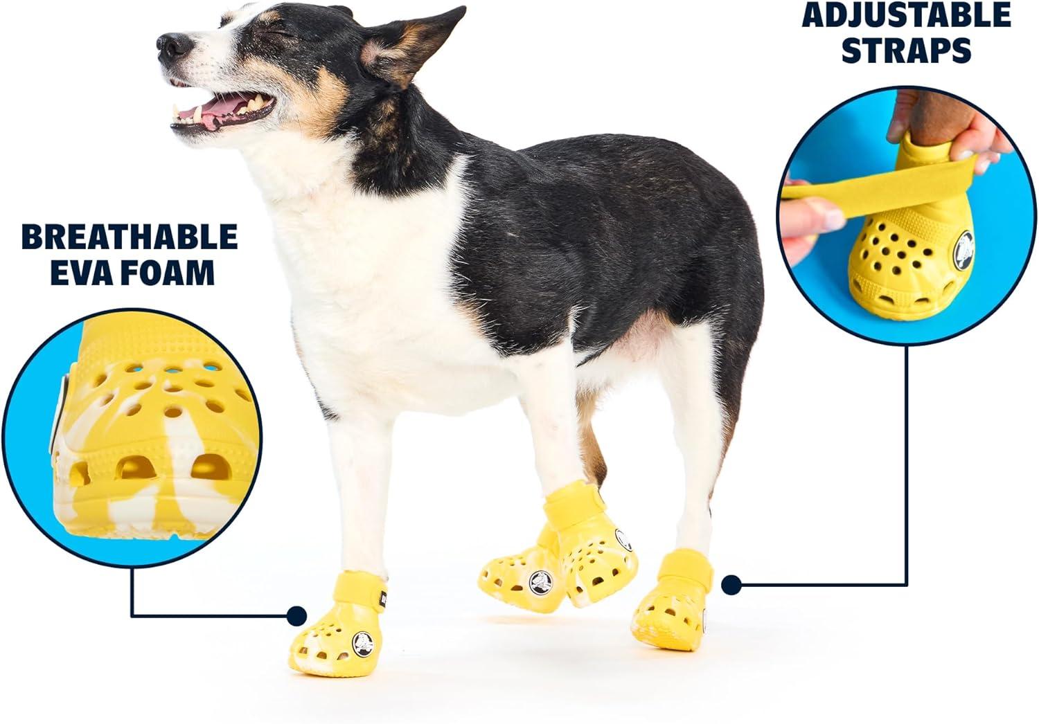 imageBarkbox Yellow Crocs Dog Shoes  Set of 4 GlowinTheDark Dog Booties with EVA Foam Adjustable Strap amp NonSlip Sole  Comfortable Paw Protection for Large Breeds 5180 lbsYellow