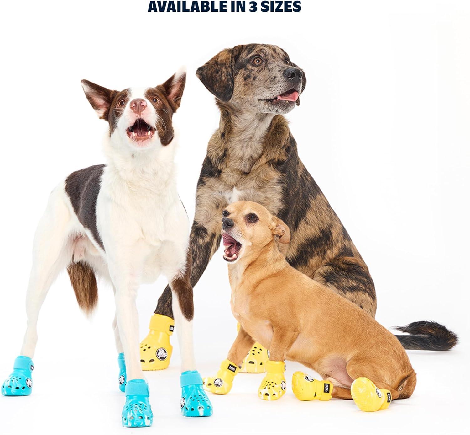 imageBarkbox Yellow Crocs Dog Shoes  Set of 4 GlowinTheDark Dog Booties with EVA Foam Adjustable Strap amp NonSlip Sole  Comfortable Paw Protection for Large Breeds 5180 lbsYellow