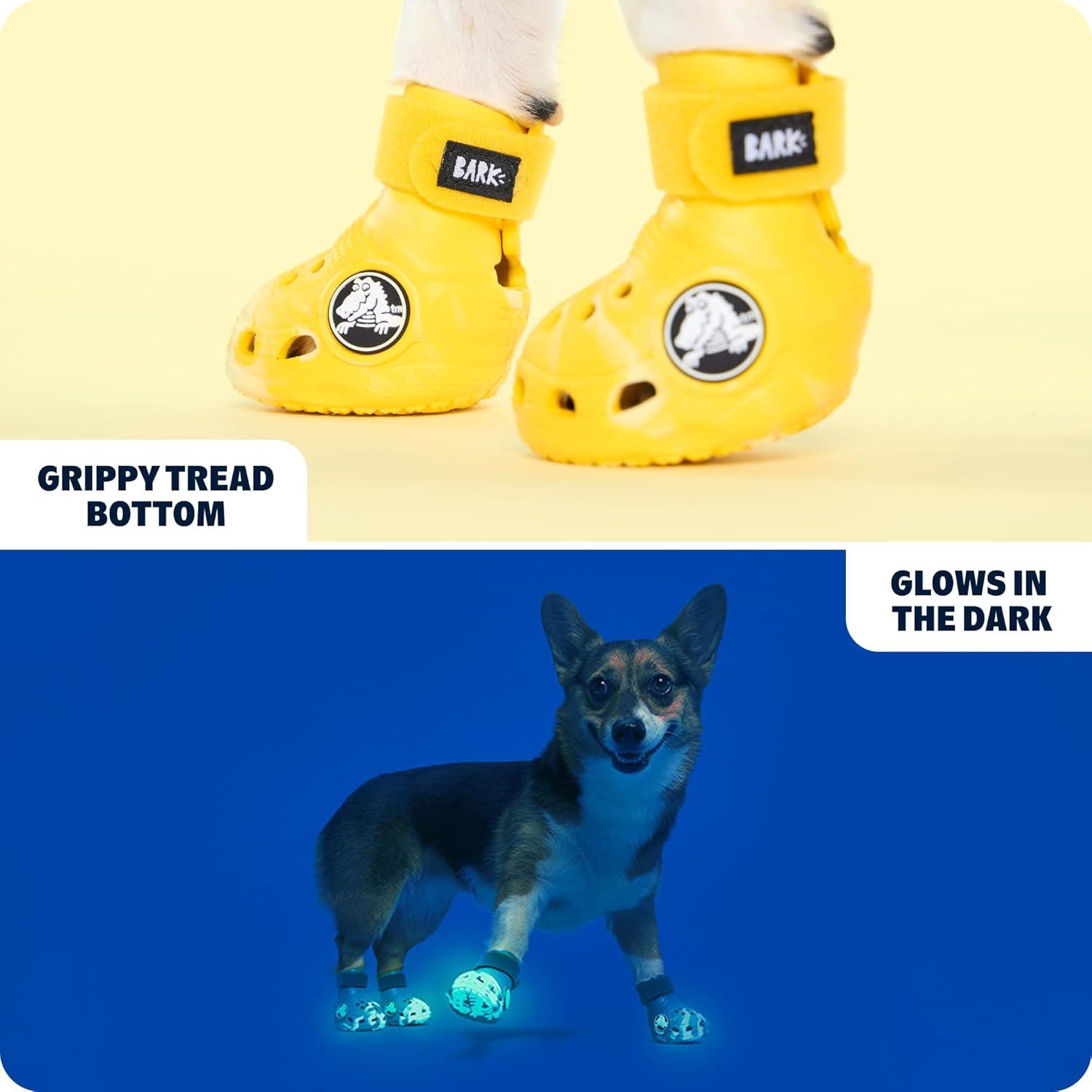 imageBarkbox Yellow Crocs Dog Shoes  Set of 4 GlowinTheDark Dog Booties with EVA Foam Adjustable Strap amp NonSlip Sole  Comfortable Paw Protection for Large Breeds 5180 lbsYellow
