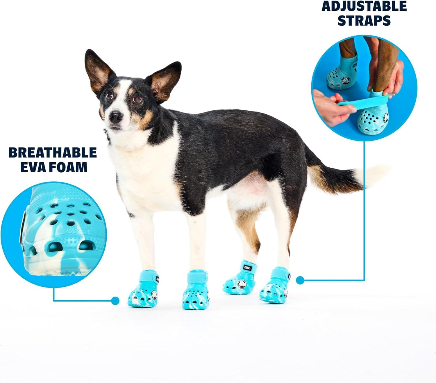 imageBarkbox Yellow Crocs Dog Shoes  Set of 4 GlowinTheDark Dog Booties with EVA Foam Adjustable Strap amp NonSlip Sole  Comfortable Paw Protection for Large Breeds 5180 lbsAqua