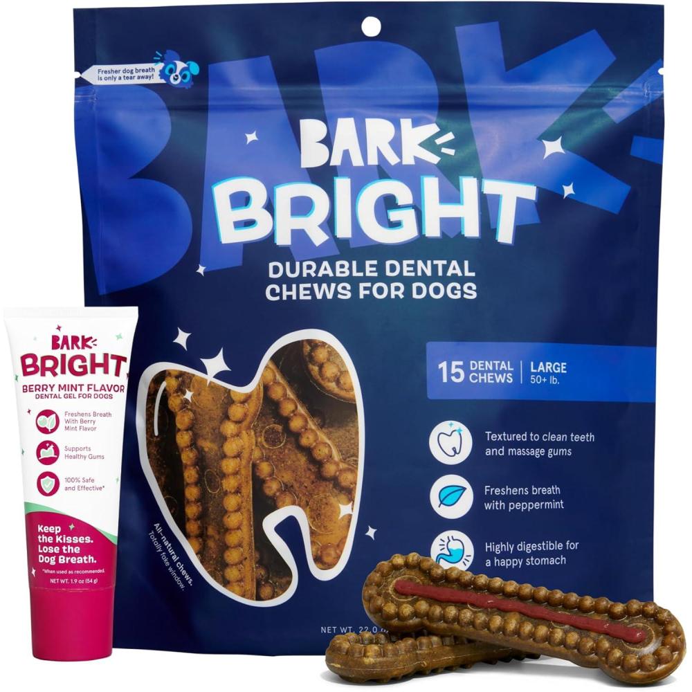 imageBarkbox Bright Durable Dental Kit Berry Mint Flavored 15 Chew Sticks amp Toothpaste  Large BreedsLarge Breeds
