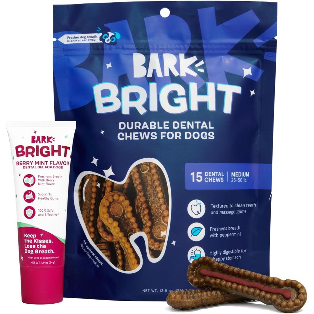 imageBarkbox Bright Durable Dental Kit Berry Mint Flavored 15 Chew Sticks amp Toothpaste  Large BreedsMedium Breeds