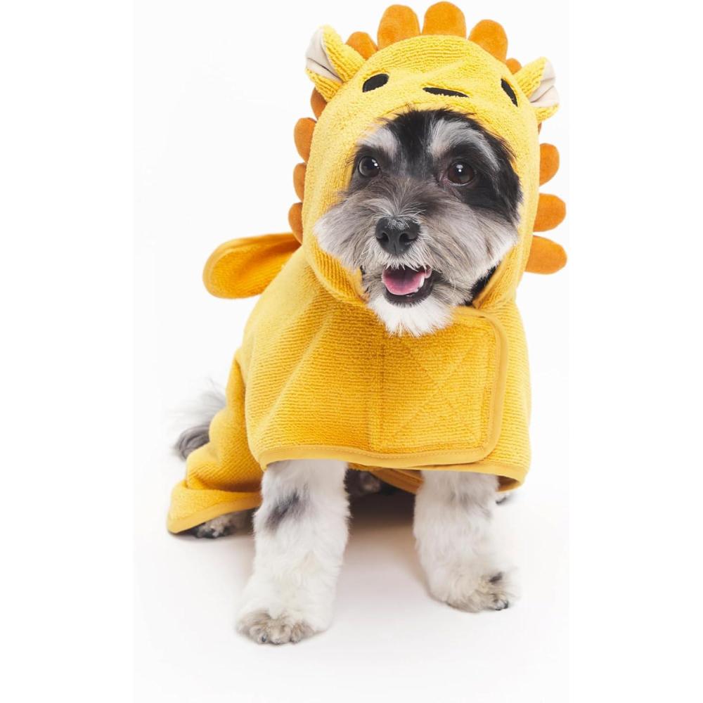 imageBarkbox Dog Bathrobe Fast Drying with Hook and Loop Closure amp Wrap Tie Snuggle Cute Dogs Clothes Easy to Clean Machine Washable Dog Coats and Tumble Dry Low  Lion LargeLion