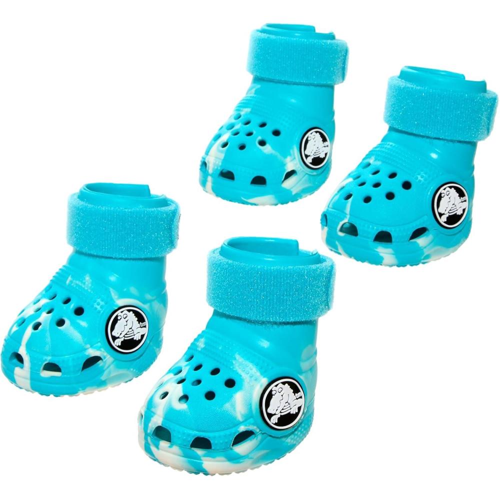 imageBarkbox Yellow Crocs Dog Shoes  Set of 4 GlowinTheDark Dog Booties with EVA Foam Adjustable Strap amp NonSlip Sole  Comfortable Paw Protection for Large Breeds 5180 lbsAqua