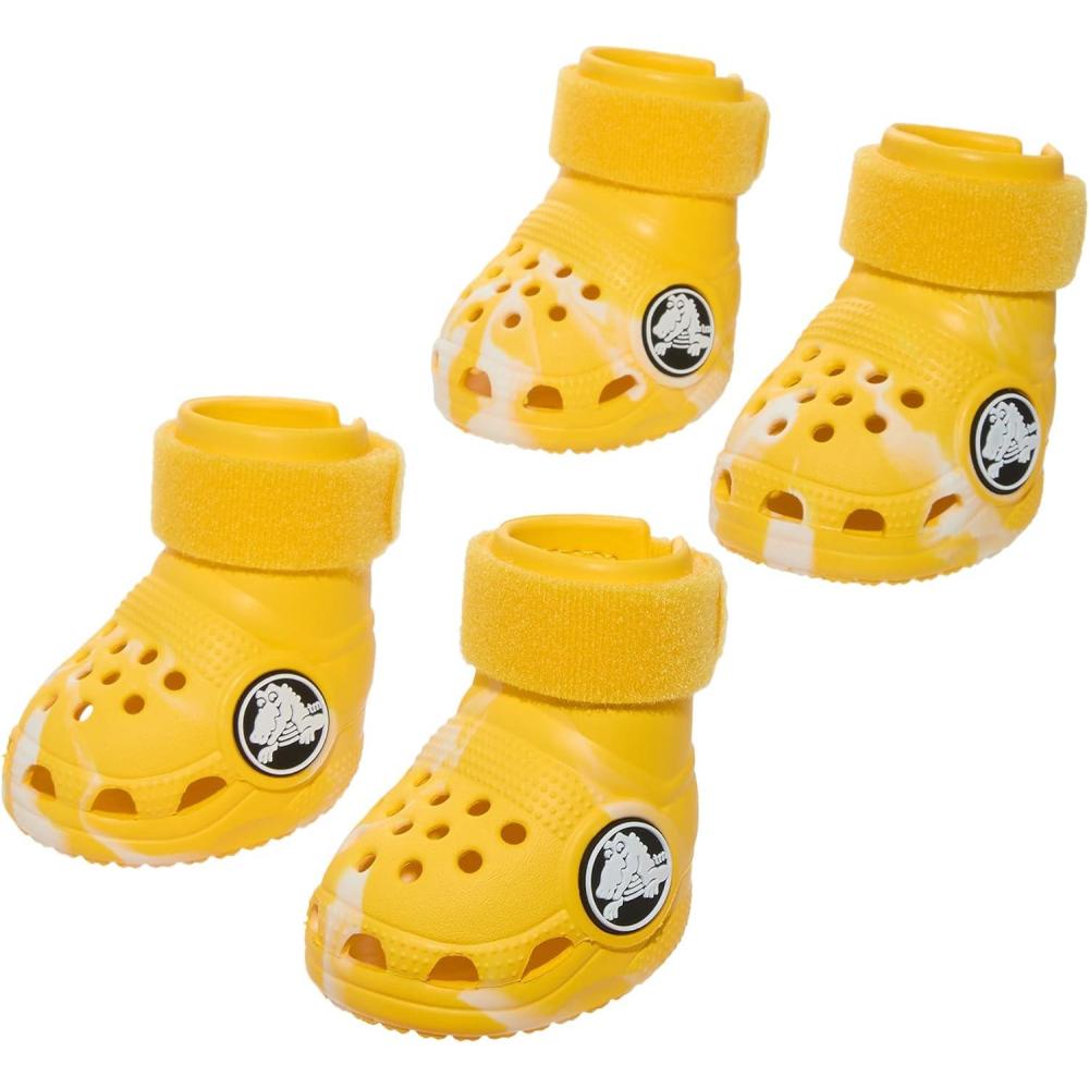 imageBarkbox Yellow Crocs Dog Shoes  Set of 4 GlowinTheDark Dog Booties with EVA Foam Adjustable Strap amp NonSlip Sole  Comfortable Paw Protection for Large Breeds 5180 lbsYellow