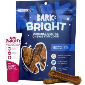 Barkbox Bright Durable Dental Kit, Berry Mint Flavored, 15 Chew Sticks & Toothpaste – Large Breeds(Small Breeds)