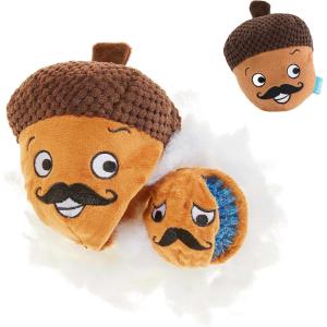 Barkbox Dog Toy 2 in 1 Interactive, Plush Exterior with Squeaker & Textured Material, Tearable Dog Toy with Squeaky Spikey Ball Inside, Ideal for Toy Destroyers – Monsieur Acorn, Large(Monsieur Acorn – Large)