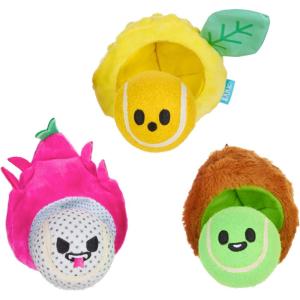 Barkbox Dog Toys – Fruity Cutie Tropical Trio Squeaker Ball Interactive Chew Toys – Durable & Tough Tennis Balls, Training, Exercise & Beating Boredom – Stimulating Plush, Small(Small)