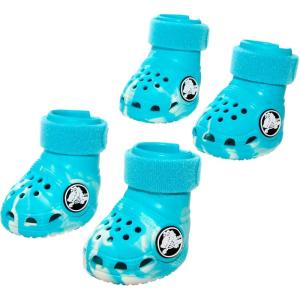 Barkbox Yellow Crocs Dog Shoes – Set of 4 Glow-in-The-Dark Dog Booties with EVA Foam, Adjustable Strap & Non-Slip Sole – Comfortable Paw Protection for Large Breeds (51-80 lbs)(Aqua)