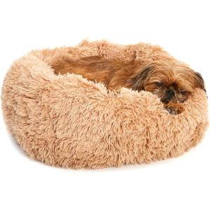 Barkbox Dog Bed, 2-in-1 Memory Foam Donut Cuddler Dog and Cat Bed, Calming Orthopedic Joint Relief Fur Crate Lounger for Pets, Machine Washable + Removable Cover, Waterproof Lining, Includes Toy(Sand)